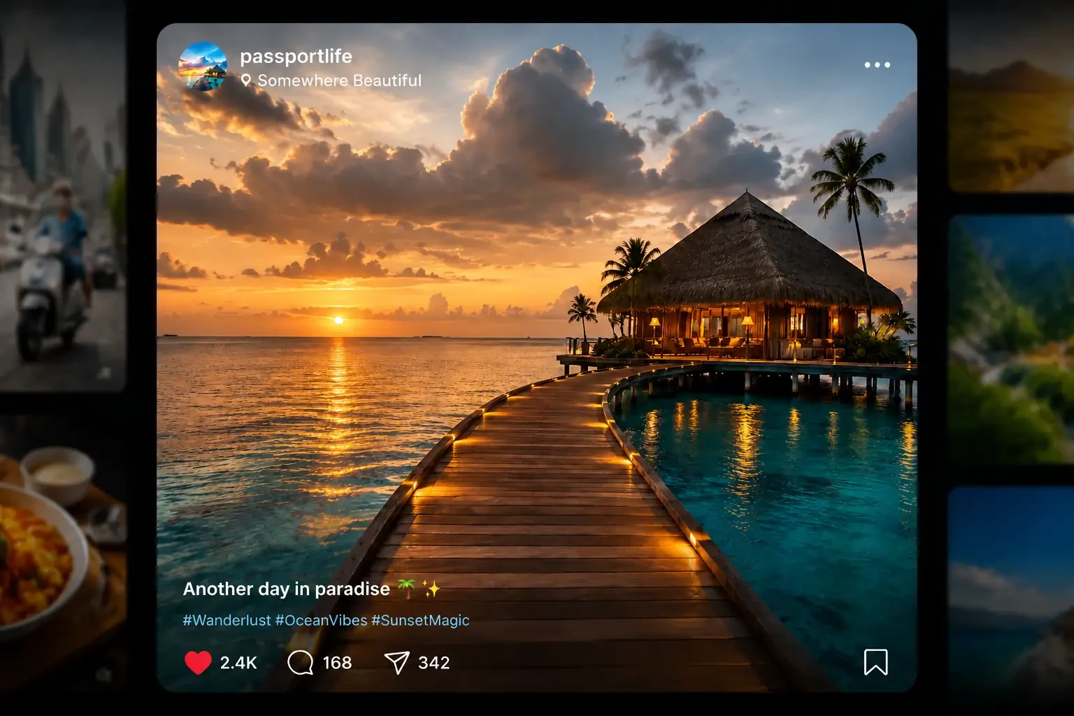 适用于社交媒体的旅行图片经过锐化后夕阳色彩更鲜明,场景细节更清楚